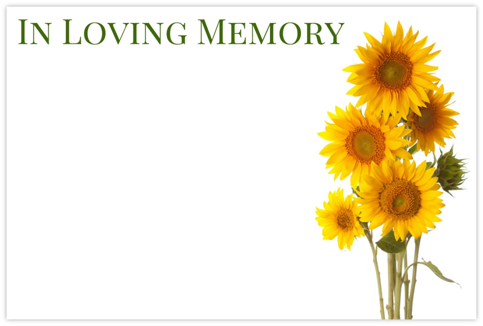 celloexpress In Loving Memory (Sunflowers) Flower Message Cards - 60mm x 90mm - Bereavement Florist Card Sympathy Condolences Notes (Pack of 50)