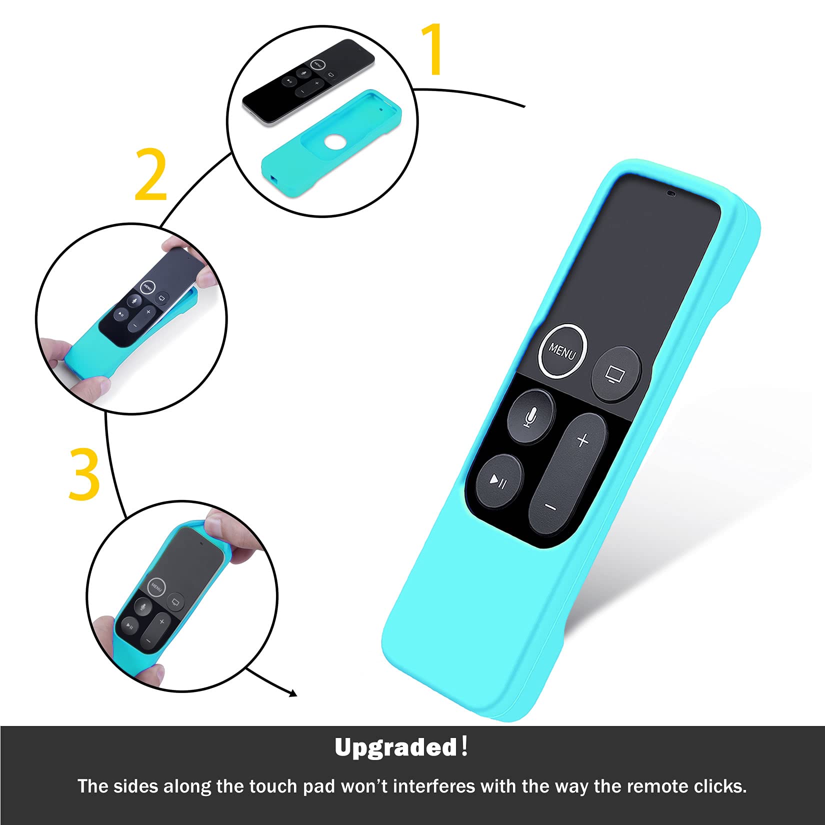 Paquete de 2 fundas compatibles con Apple TV 4K/4ª generación, peso ligero, antideslizante, a prueba de golpes, funda de silicona para control remoto Apple TV Siri (azul y morado brillante)