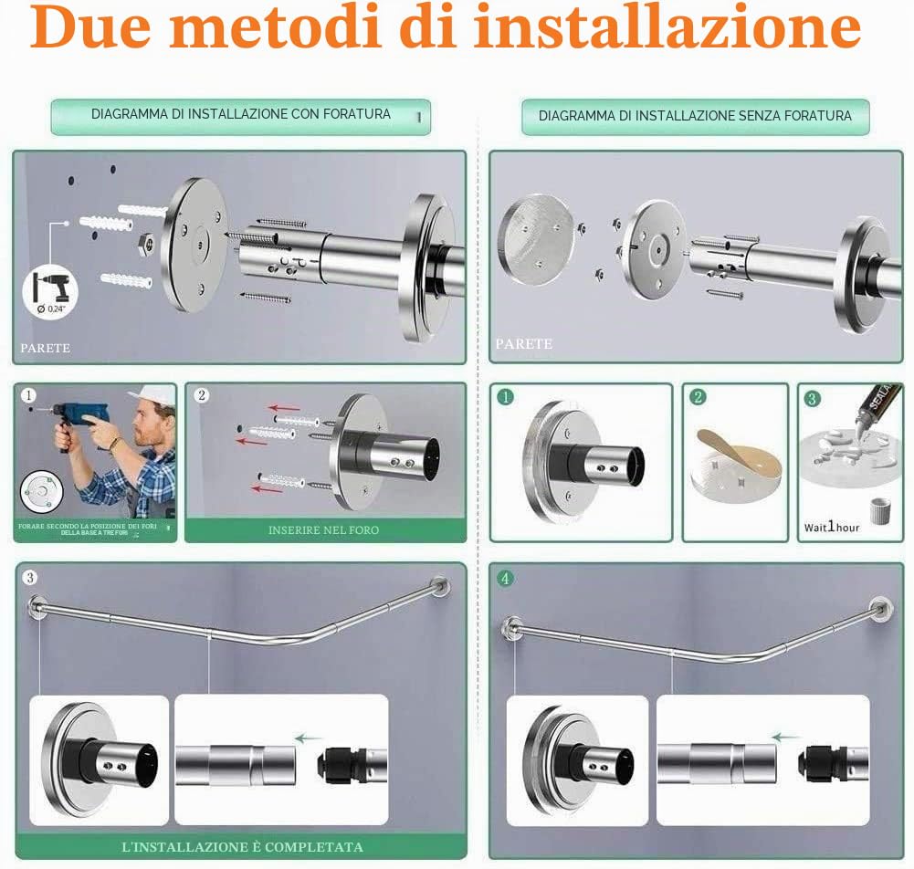Asta per Tende da Doccia Angolare L Shaped Telescopica Barra Bastone Tenda Doccia A Pressione 304 Acciaio Inossidabile per Bagno Negozio di Abbigliamento (Size : 80 to 100 x 80 to 100cm)
