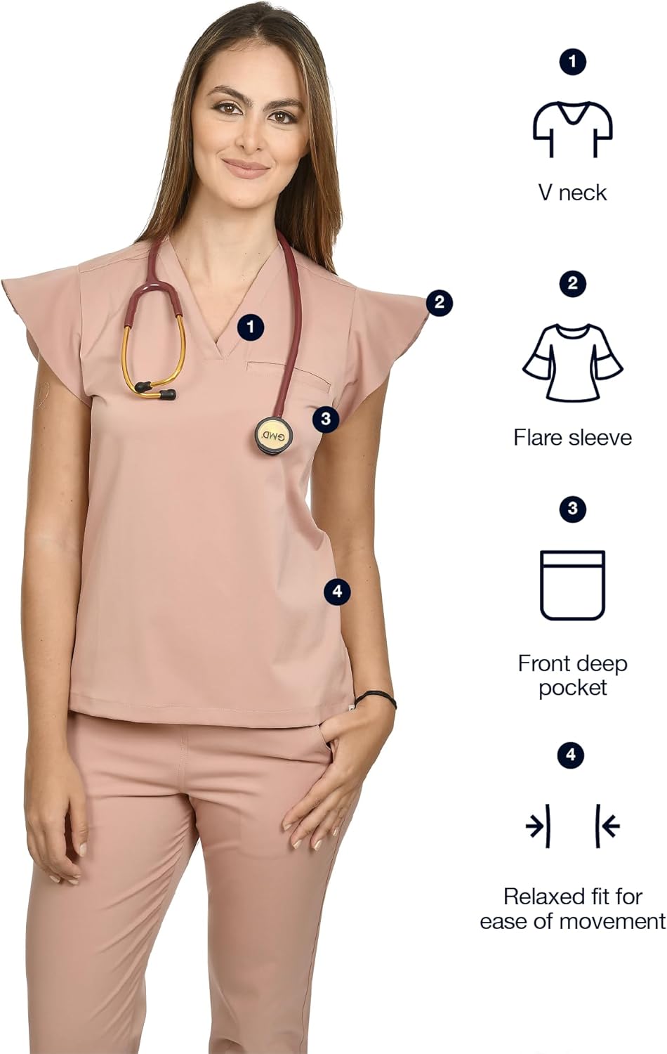 CINQO Women’s V-Neck Scrub Top – 4-Way Stretch, Breathable, Modern Fit Medical Work Shirt - Image 3