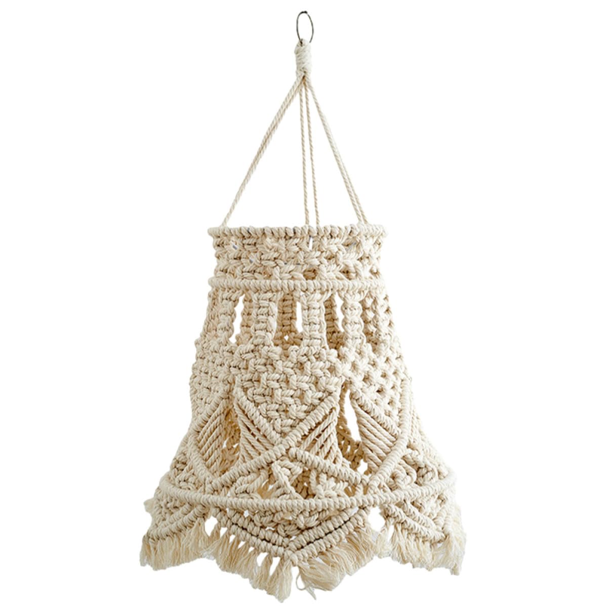 Paralume Boho in Corda di Cotone Beige per Lampada a Sospensione | Struttura Intrecciata in Ferro, Peso Leggero e Resistente, per Soggiorno e Ristorante