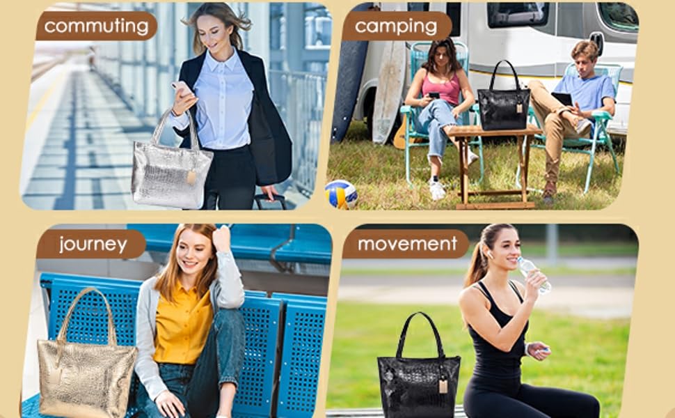 Bolso tote grande de cuero con estampado cocodrilo miniatura 6