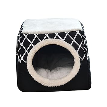 Meri SHOPP 2 in 1 Soft Cat Pet House Bed Kennel Puppy Cave Warm Nest Mat Pad Black L