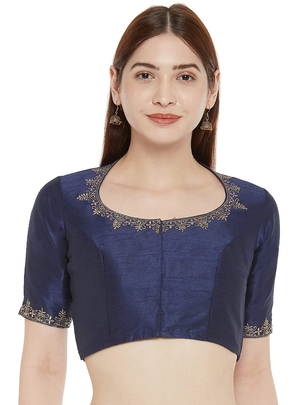 studio shringaar Women's Readymade Cotton Embroiderd Saree Blouse with Elbow Length Sleeves-picture-33