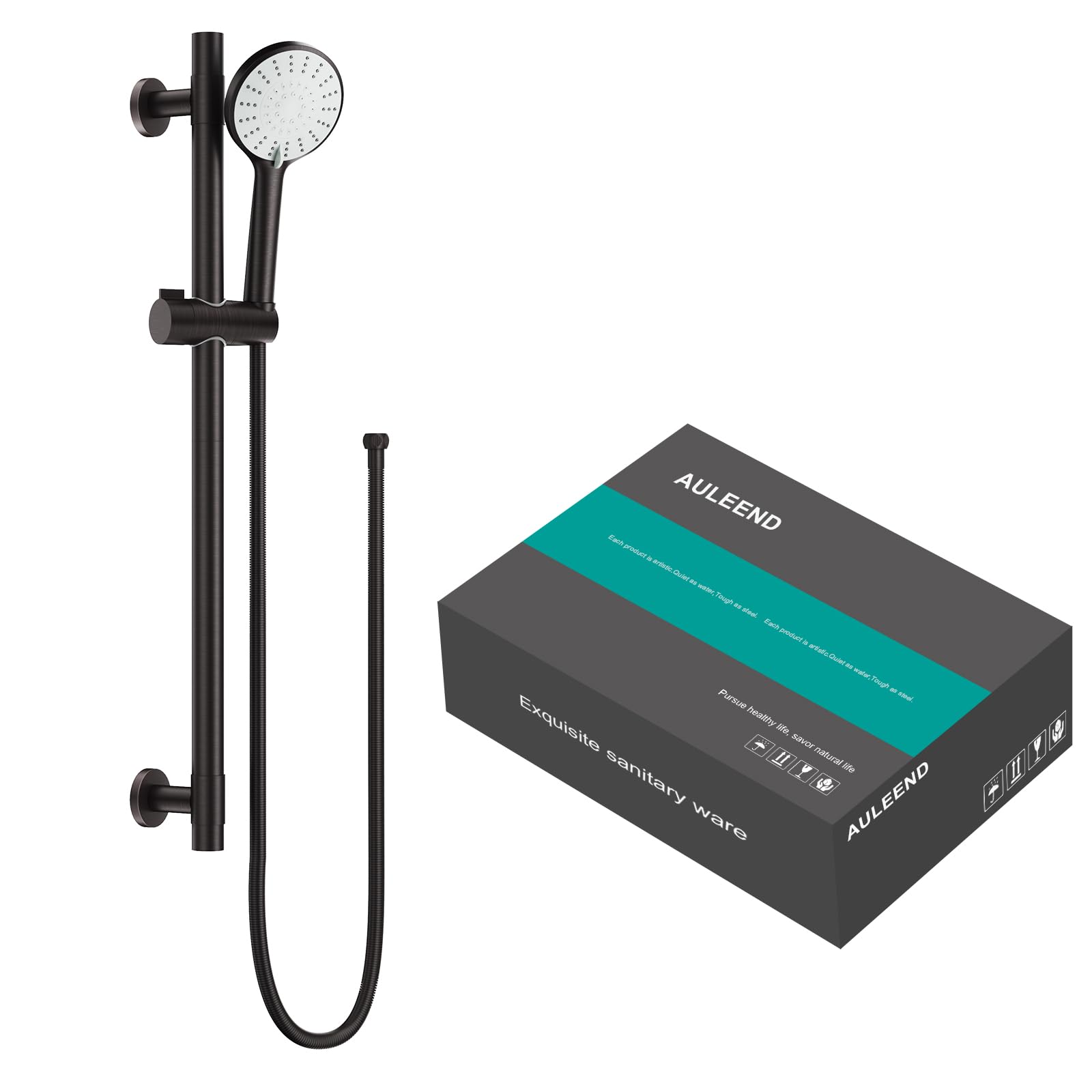 AULEEND Hand Shower with Hose, 5 Functions, Hand Shower with Wall Mount, Shower Slide Bar, Height Adjustable Shower Head, Shower Head (Matte Black) (ORB)