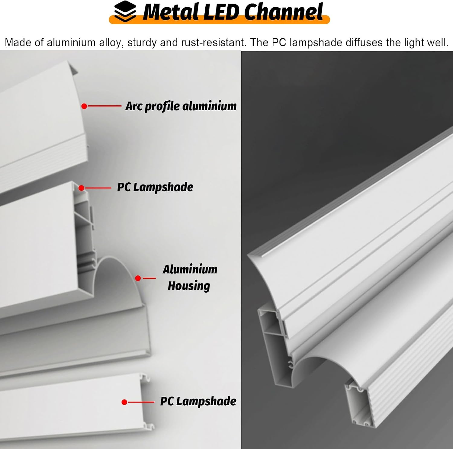 Aluminum LED Crown Moulding Trim, 1m Indoor Edge Mount for Wall & Ceiling, Decorative Linear Light Strip Cover for Theatre & Corridor Lighting