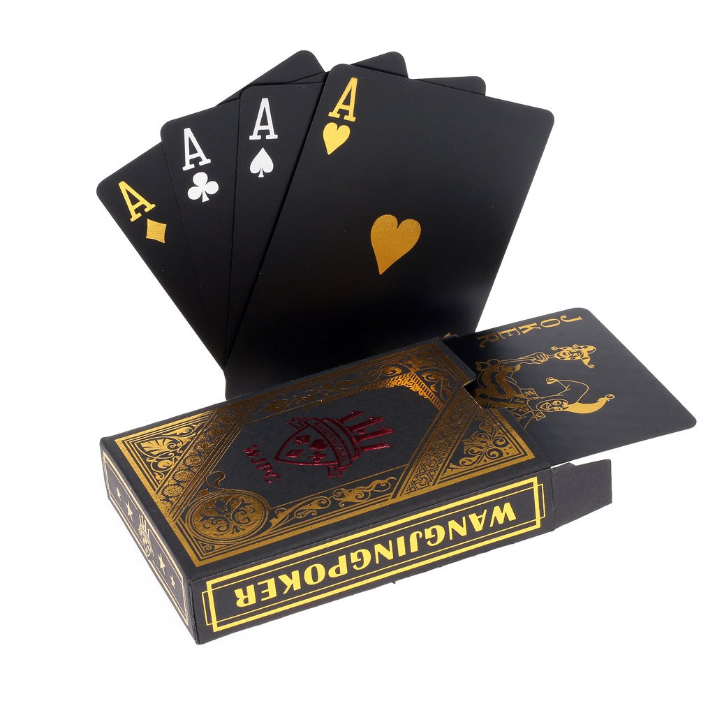Set da poker in lamina d'oro Carte impermeabili Carte da gioco dorate di lusso Gioco in lamina di plastica Poker Collezione regalo durevole  18