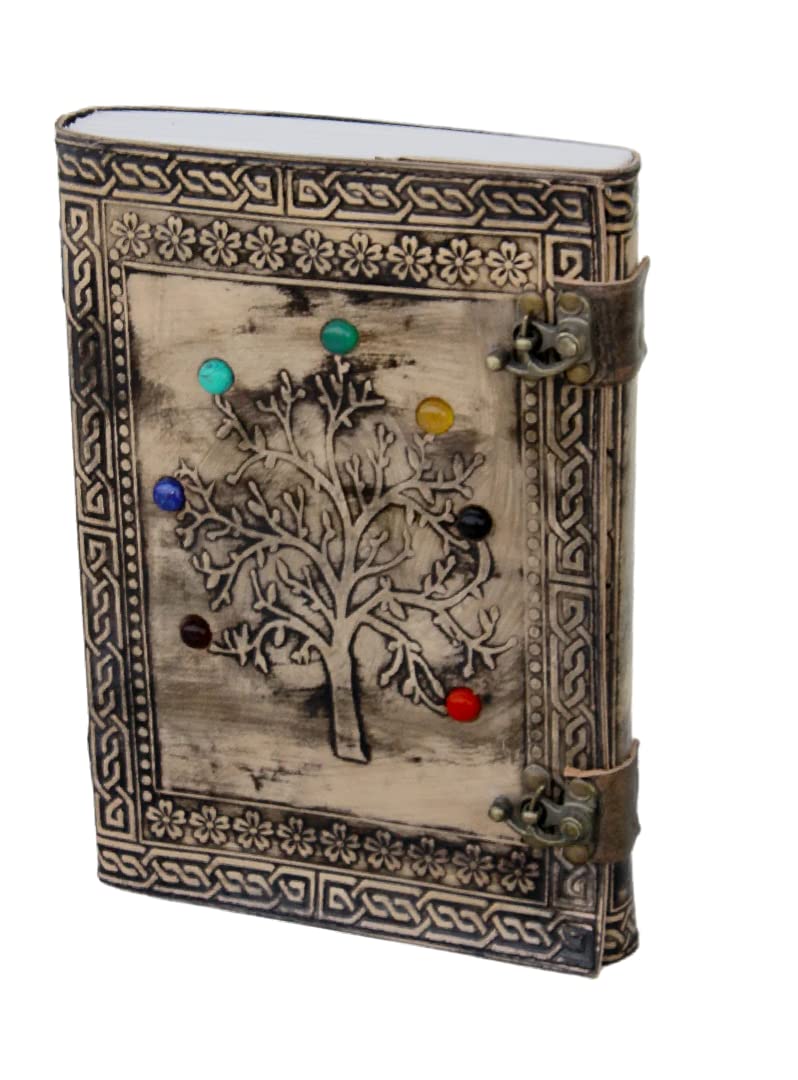 Huge Leather Journal Tree Of Life - Stone Blank Book Of Shadows - Medieval Renaissance Handmade Leather Diary - Pagan Spell Ancient Medieval Notebook - Leather Witch Journal Stone