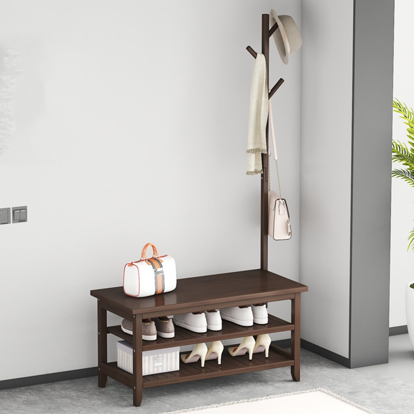 Perchero, Perchero de Pasillo con Ganchos, Banco de Diseño Amplio Multifuncional con Cubículos para Abrigos y Zapatos para la Entrada, Sala de estar A,80 * 27 * 155CM