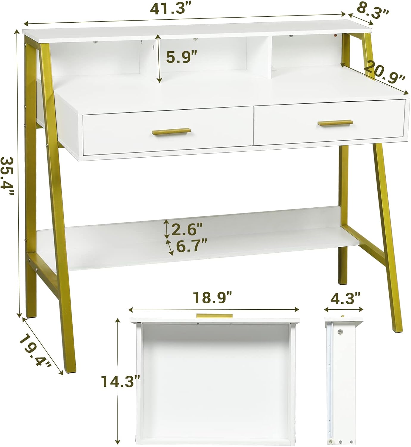 Tiptiper Modern Computer Desk with Drawers, Monitor Stand, Hutch