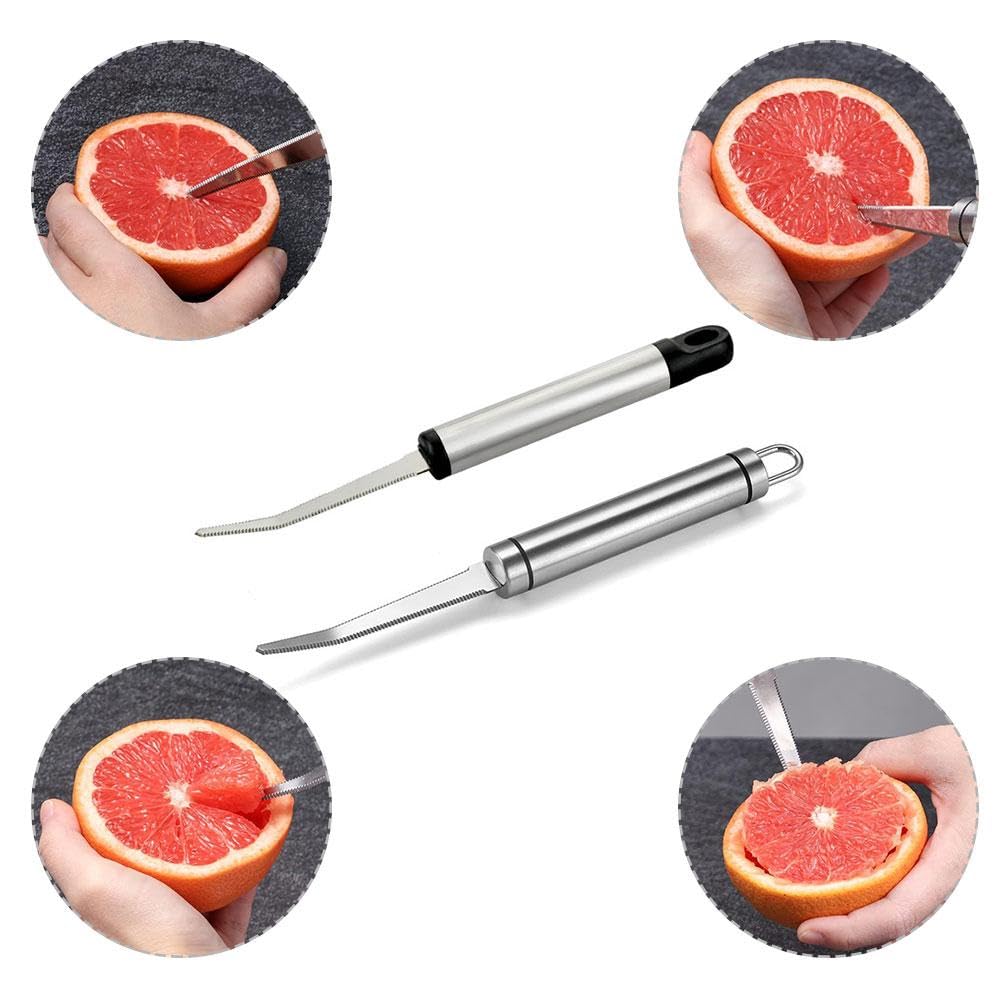 Grapefruit Knives 2 Pack, Stainless Steel Grapefruit Utensil Knife, Serrated Edge & Thick Gauge Handle, Kitchen Tool with Non-stick Plating for Kiwi, Mango, Dessert, Apple, Citrus Fruit (style B)
