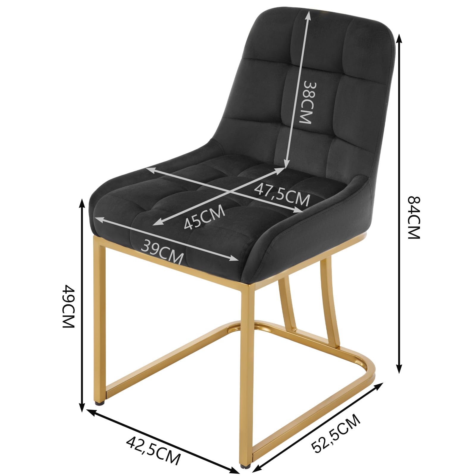 2 Sedie Da Pranzo Moderne In Velluto Con Gambe Dorate - Sedie Imbottite Senza Braccioli Per Cucina O Sala - Foto 3