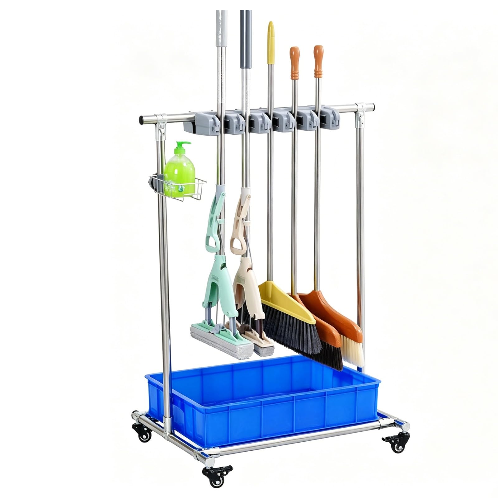 SARKEY Mobile Broom Mop Holder,Rolling Janitor Cart With Wheels,Freestanding Cleaning Tool Holder For Home,Solves The Problem Of Dripping Mops And Wet Floors,For Garage,Garden