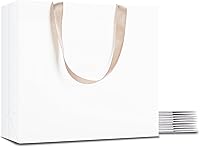 Vista 34 de Bolsas de regalo blancas con asas, 20 bolsas de regalo de papel blanco de 5.25 x 3.75 x 8 pulgadas con asas de cinta a granel, bolsa de papel kraft