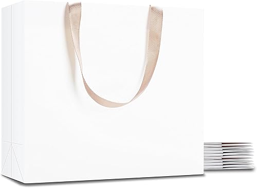 Miniatura 34 de Bolsas de regalo blancas con asas, 20 bolsas de regalo de papel blanco de 5.25 x 3.75 x 8 pulgadas con asas de cinta a granel, bolsa de papel kraft