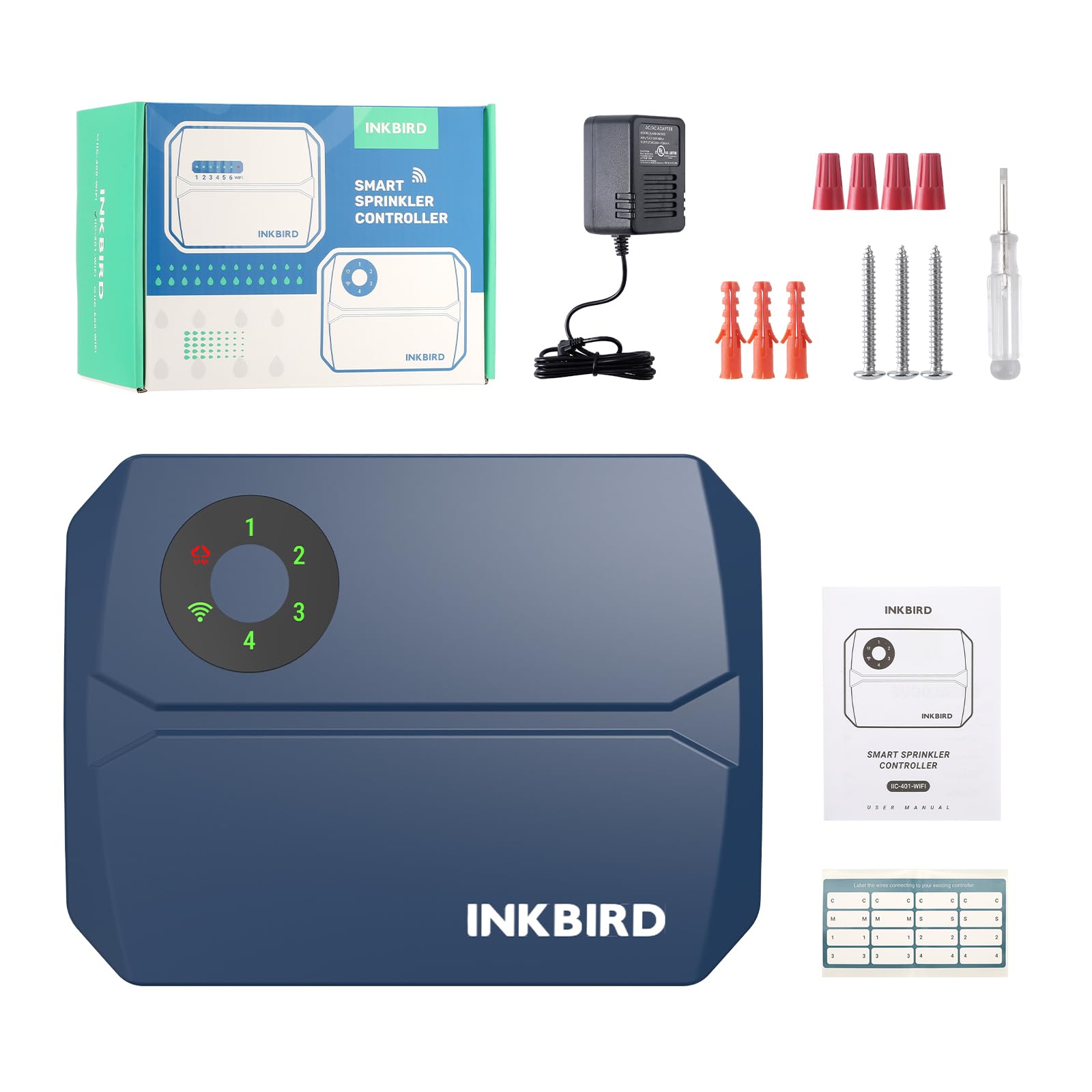 INKBIRD IIC-401-WIFI 4-strefowy sterownik nawadniania WiFi, inteligentny sterownik zraszaczy z inteligentnymi pominięciami pogodowymi, obliczanie zużycia wody, ręczne podlewanie, do trawnika, ogrodu