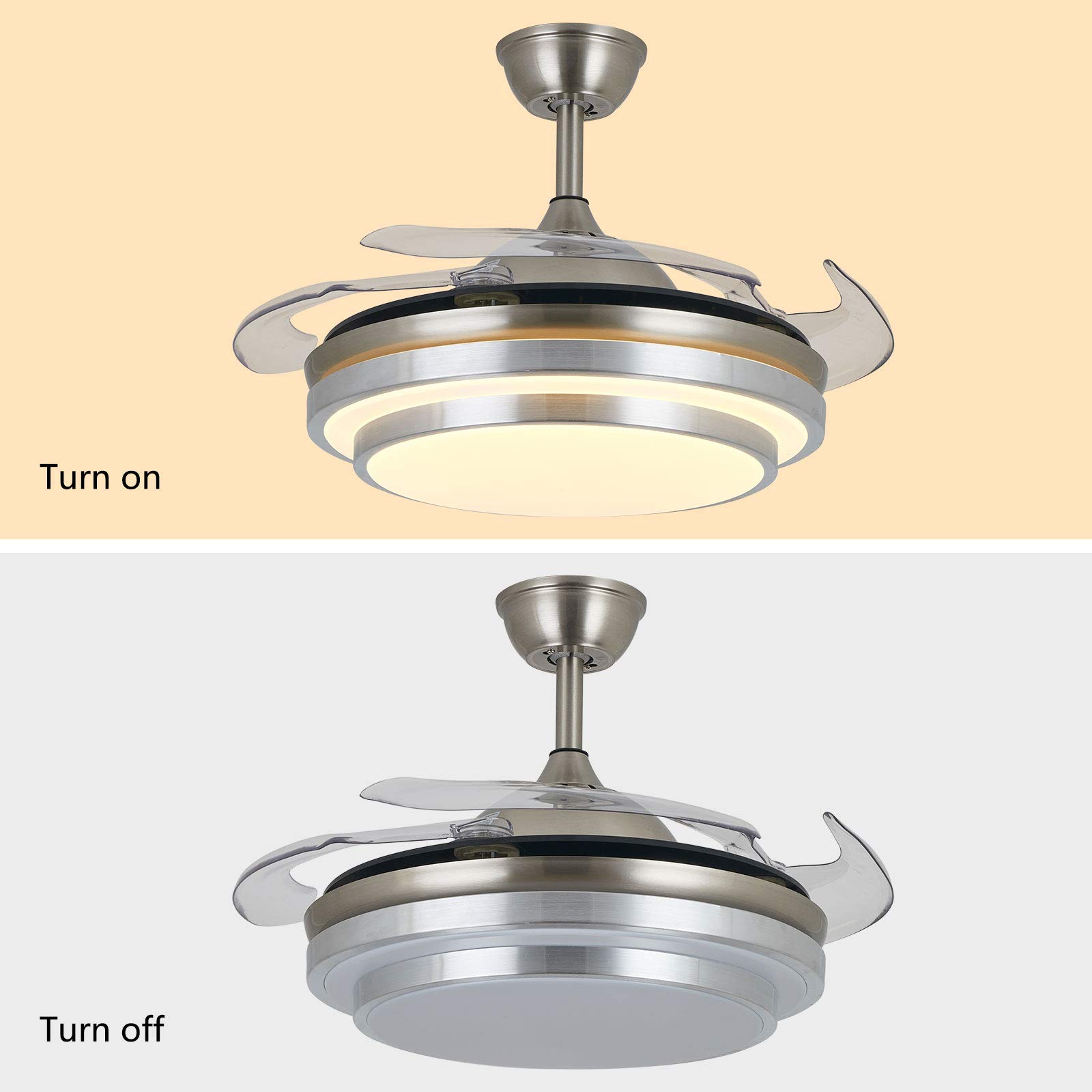 TFCFL 42 inch Ceiling Fan Light with Retractable Invisible Blade 並行輸入品 TFCFL 42 Inch Vintage Ceiling Fan Light, Tiffany Style Dimmable