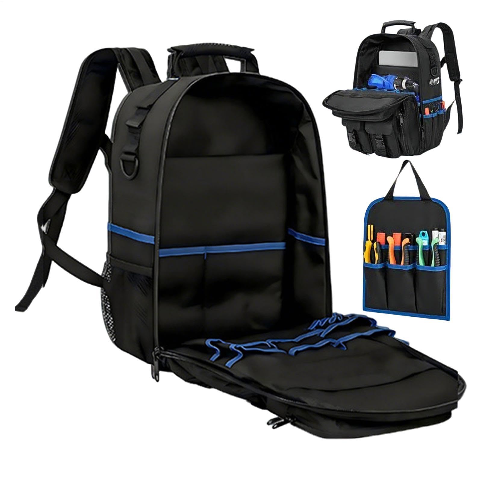 Mochila de herramientas de electricista resistente | Mochilas de de herramientas de fondo duro | Mochila de herramientas de trabajo con múltiples bolsillos | Para técnicos, construcción