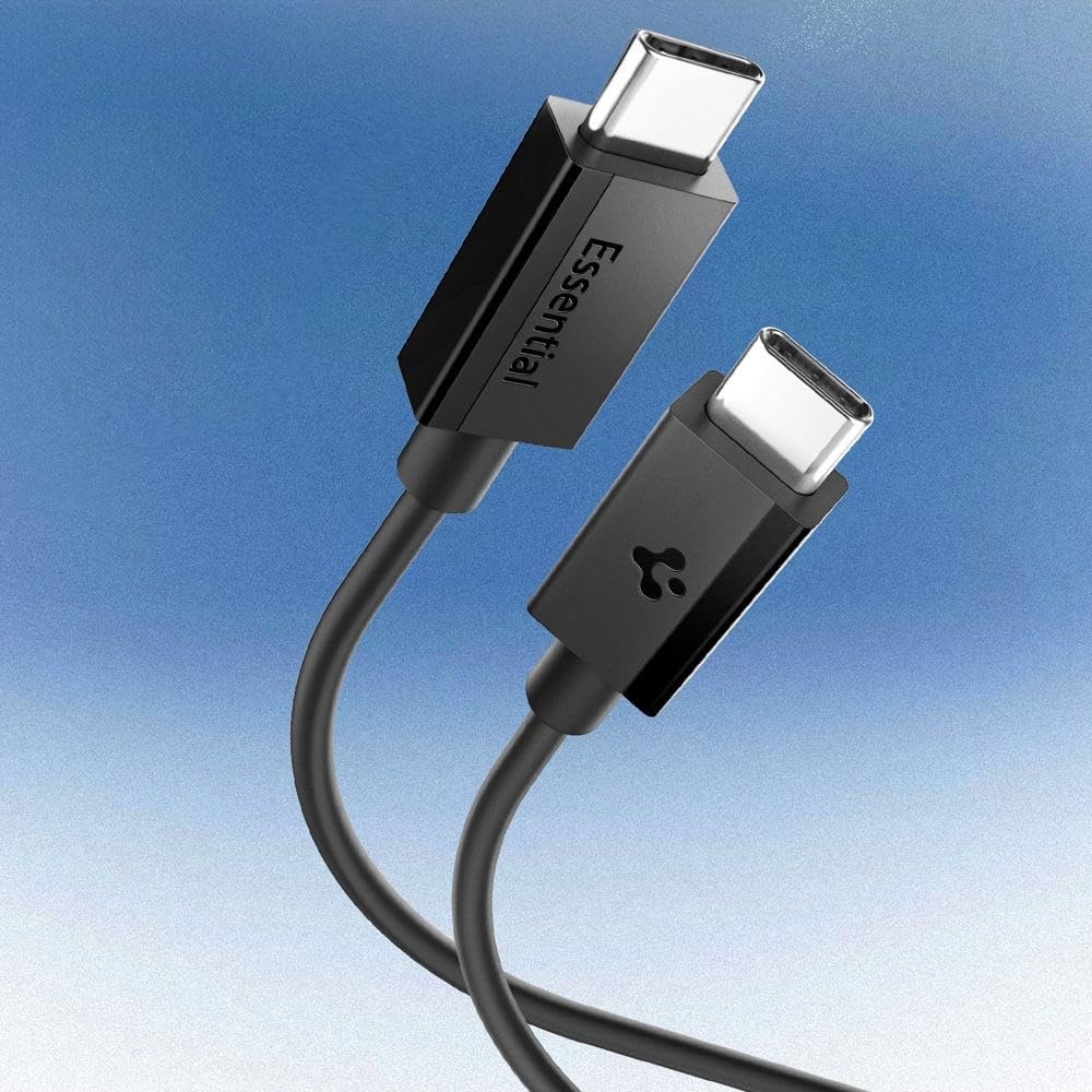Spigen USB-C to USB-C 2 Metre Kablo 60W Güç/PPS 2.0 Desteği Super Hızlı Şarj / 480 Mbps Data Aktarım Hızı Type-C Ekstra Dayanıklı Black - ACA08720
