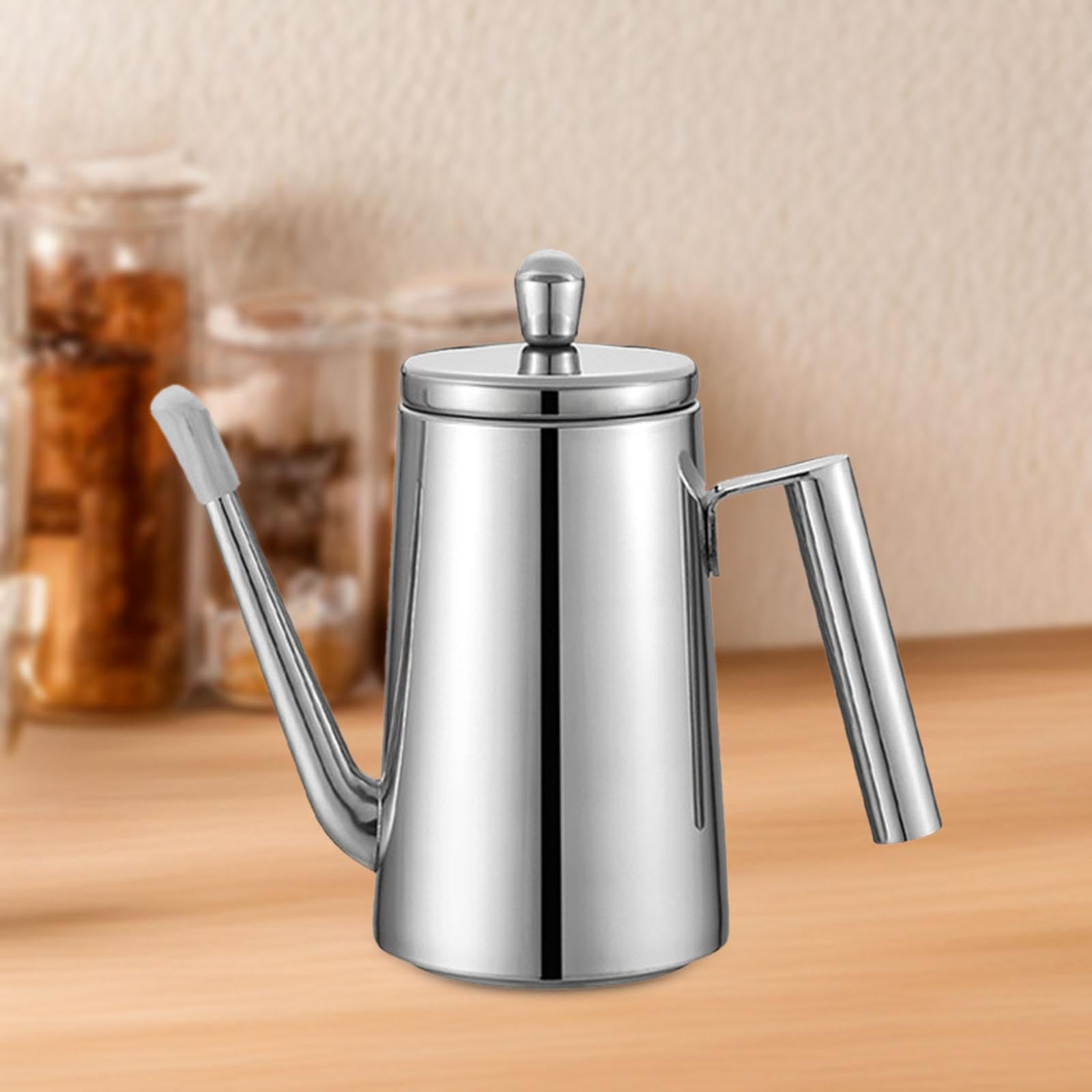 Botella de Aceite Oliva Dispensador Cocina Acero Inoxidable Contenedor con Asa Cómoda Vertido Sin Derrames con Tapa Adecuado para Restaurante Barbacoa, Mango de Acero de 700 Ml, Individual