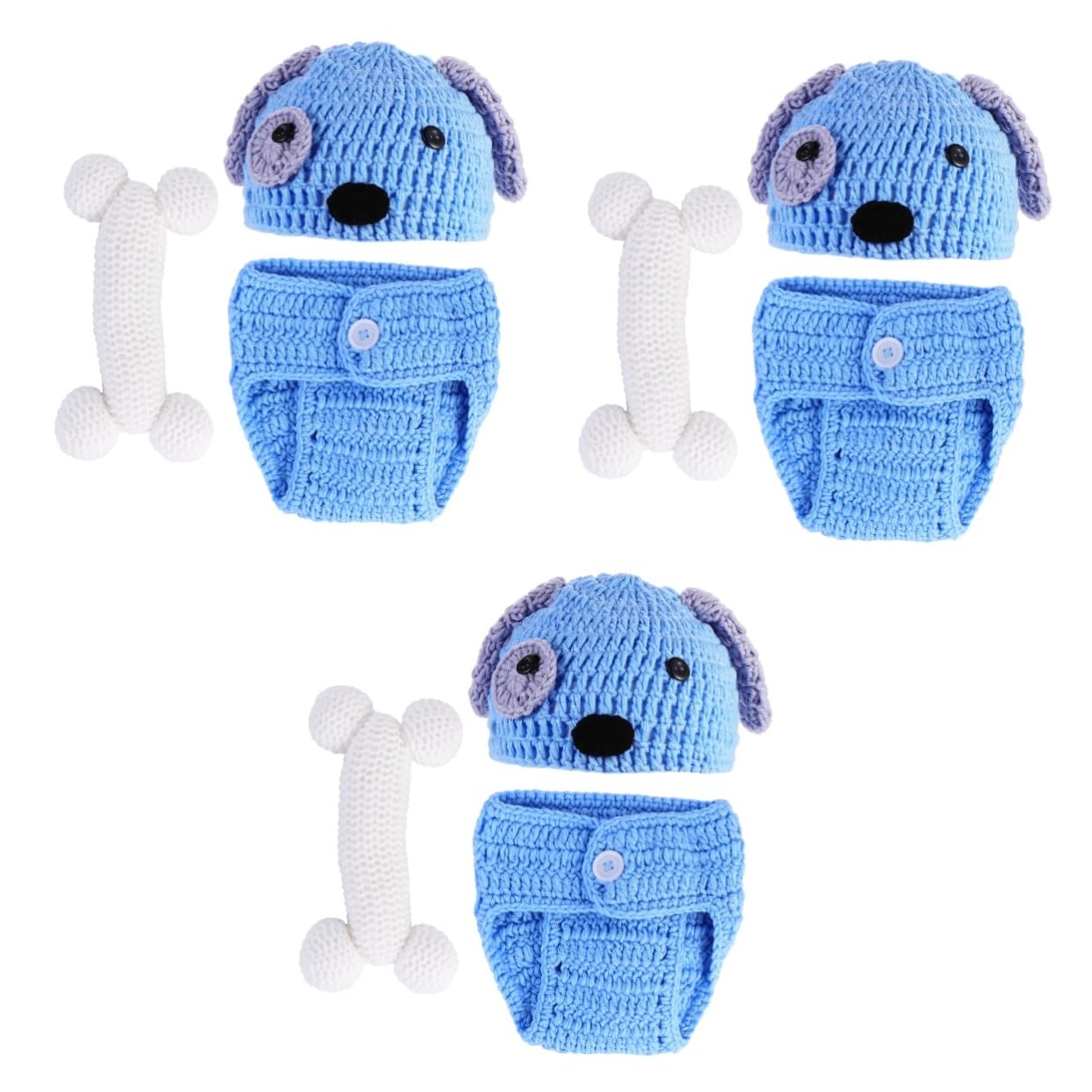 OUNONA Conjunto Ropa De Tejida Mano Para Fotografía De Nacidos Azul Incluye Sombrero Pantalones Cortos Y Accesorios De De Perrito