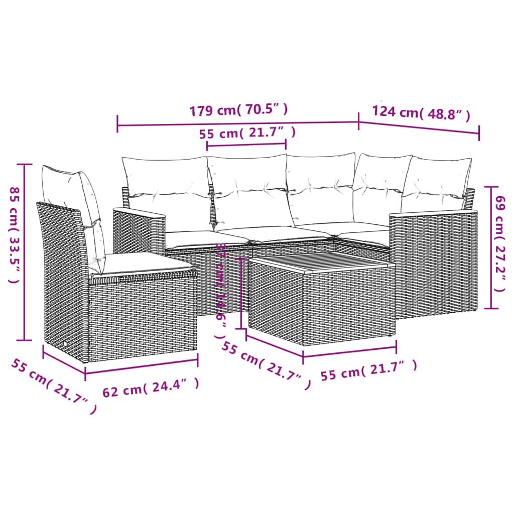 vidaXL Salon de Jardin avec Coussins 6 pcs, Canapés de Terrasse, Ensemble de Meubles de Patio, Mobilier d'Extérieur, Beige Résine Tressée