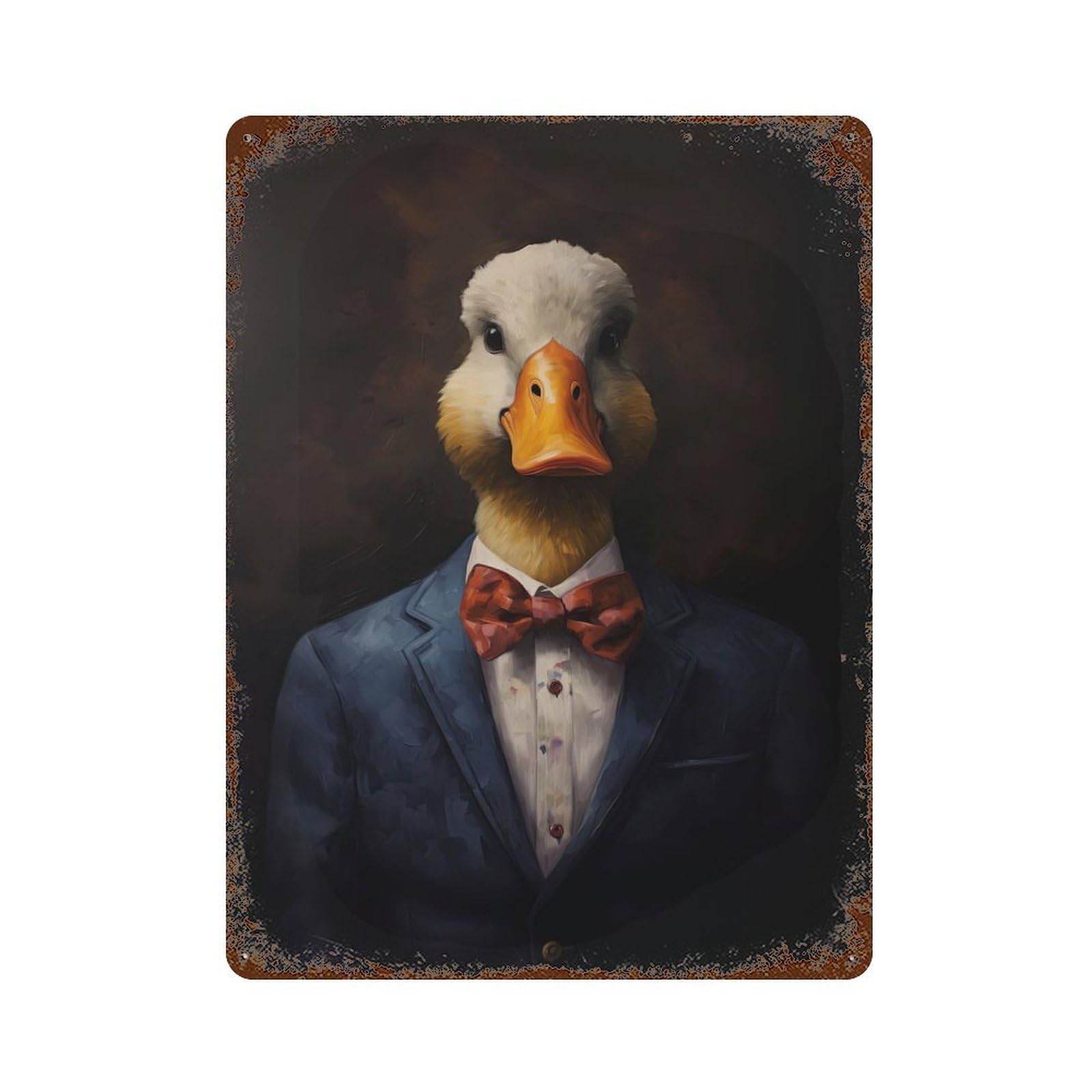 Aged Metal Wall Plaque with Duck In A Suit Design 15.7"x11.8", for Cafe, Home Bar And Lounge Decor, Novelty Wall Decor