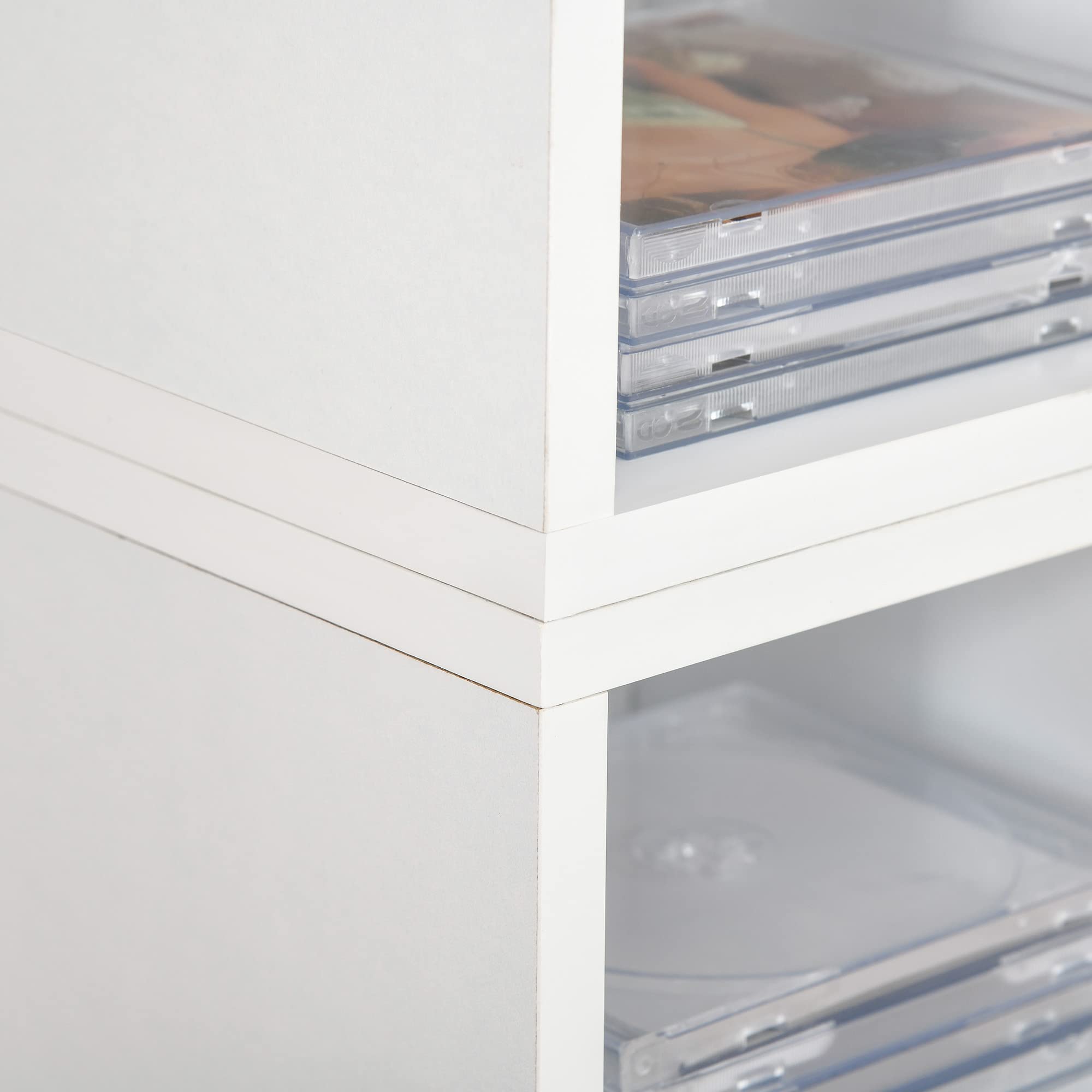 HOMCOM - Juego de 2 estanterías columnas armario de almacenamiento CD-DVD 6 + 6 compartimentos dim. 21 x 19 x 88 cm. Capacidad máx. 160 CD blanco