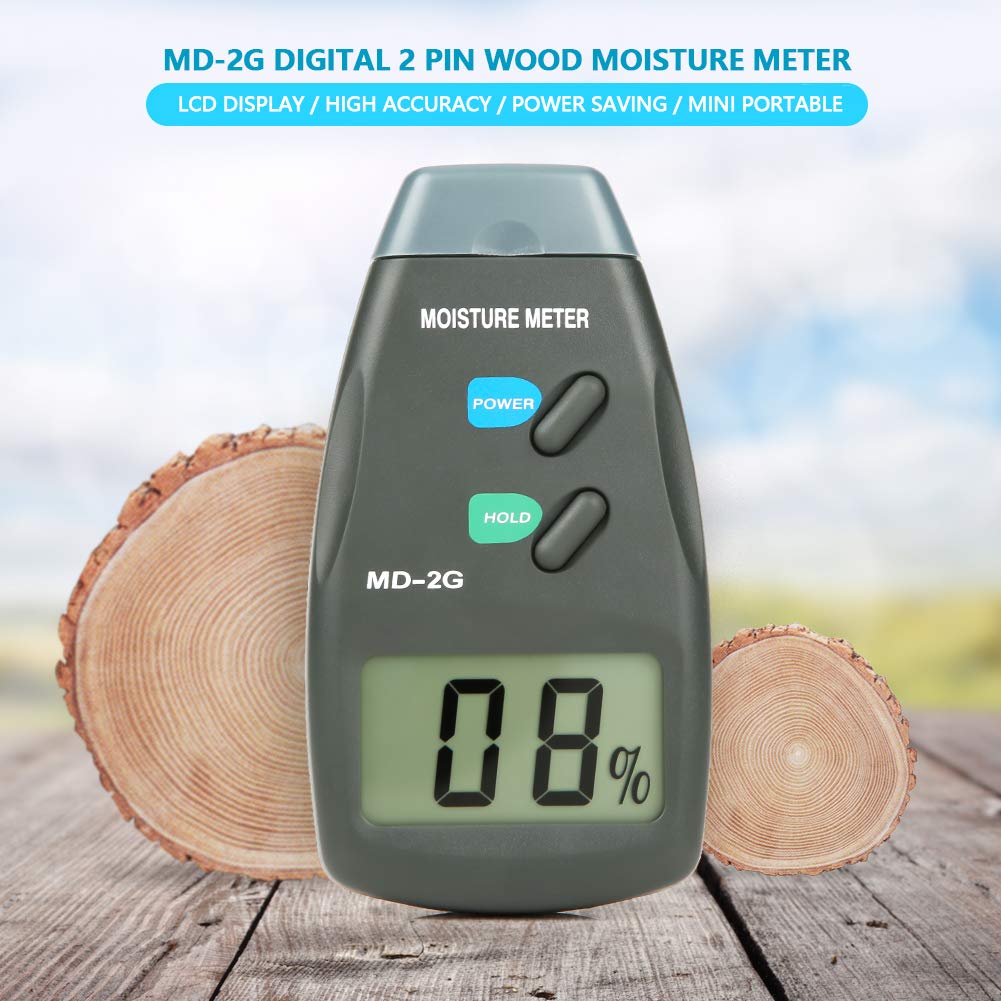 Wood MoistureMeter, LCD Digital 2 Pin Wood MoistureMeter Detector Timber Hygrometer Humidity Tester for Wood, Firewood, Lumber, Bricks, Floors