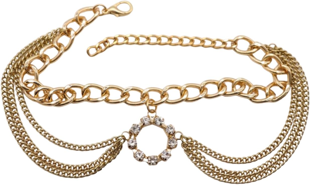 Women Western Fashion Jewelry Gold Metal Multi Strand Chain Boot Shoe Anklet Bling Circle Charm z286