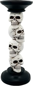Pillar Candle Holder for Halloween Decoration Indoor, Skull Candlestick Holder, Skeleton Candlestick Holder Spooky Decor Black Taper Candle Holders