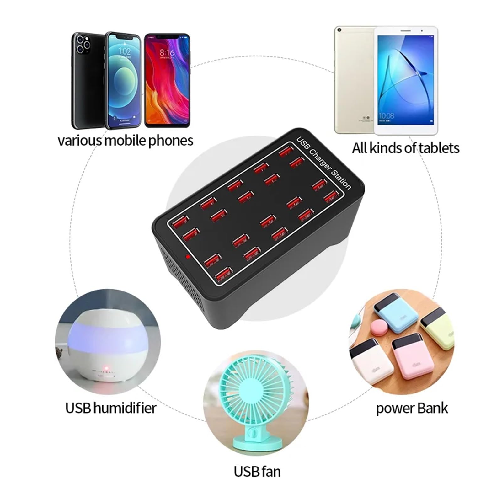 Station de Recharge USB 150W 30 Ports, Chargeur USB Universel Multi-Ports for téléphone et Tablette(P)