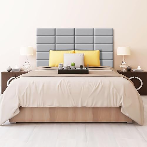 Miniatura 8 de Raycity Paneles de pared tapizados de color blanco para despegar y pegar, paquete de 4 paneles de 7.8 x 15.7 pulgadas, panel de pared 3D