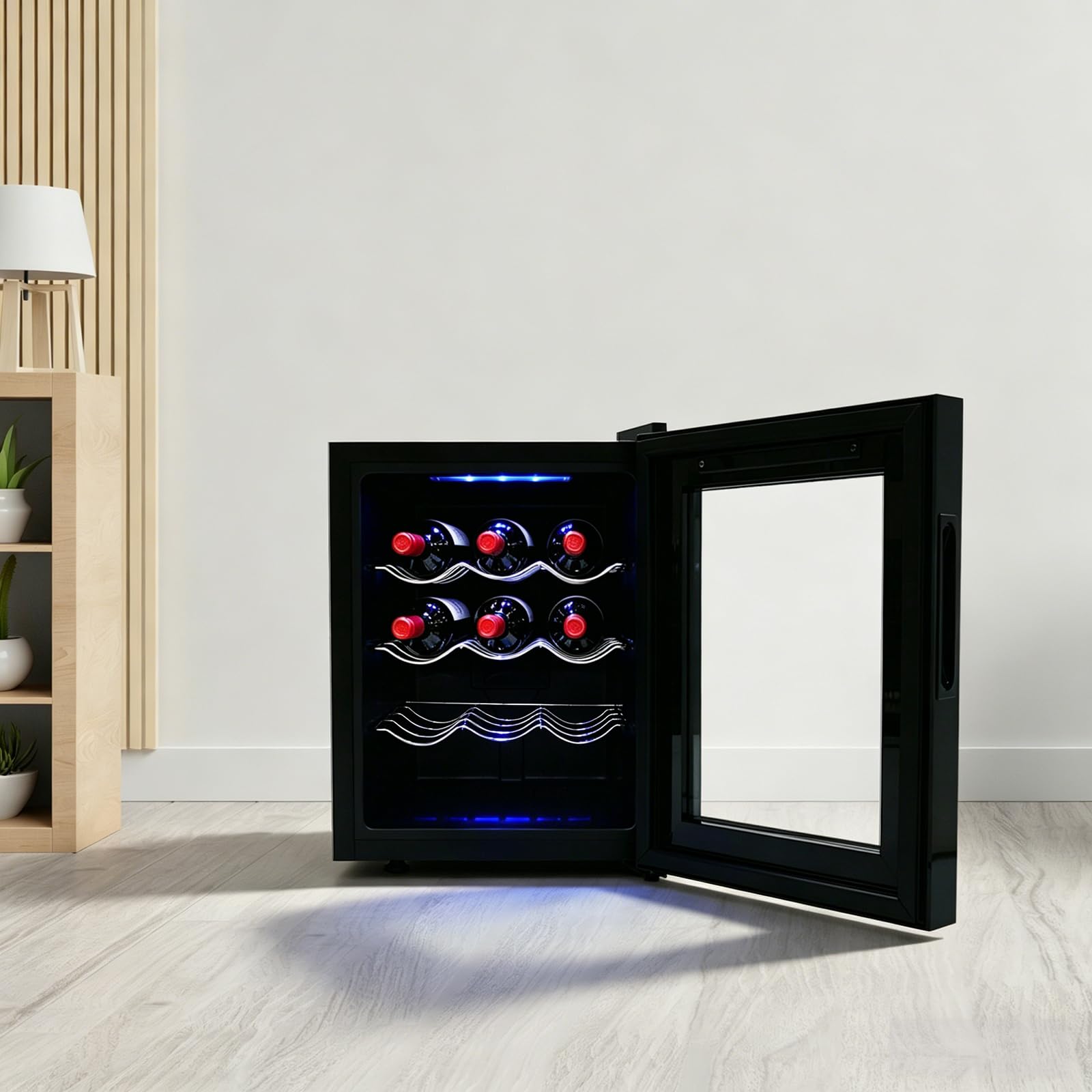 Nevera para vino 32L termoeléctrica 12 botellas acero inoxidable cristal