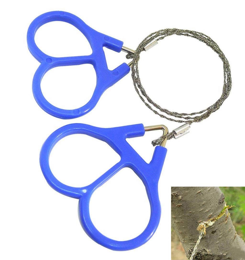 2pcs Outdoor Camping Hiking Pocket Saw Wire Travel Emergency Survive Tool Stainless Steel Wire Kits with Finger Handle for Cutting