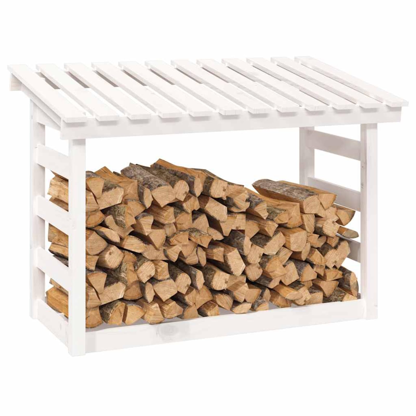 ATOMSTACK MAKER Kaminholzregal aus massivem Kiefernholz, rustikal-weiß, 108 x 64,5 x 78 cm – Brennholzlager mit Luftzirkulation für trockenes, fäulnisfreies Holz – ideal für Kamin, Ofen & Wohnzimmer