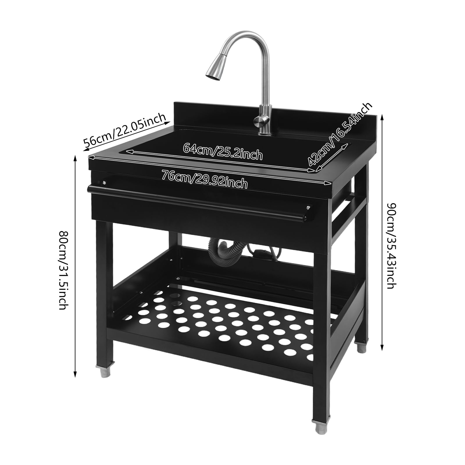Edelstahl Spültisch Outdoor Spüle mit Entwässerungsrohre, Wasserhahn Freistehende Spüle 78 x 56 x 100cm Küchenspüle Bis 200KG Gastrospüle Spülbecken Waschbecken Küche für Badezimmer