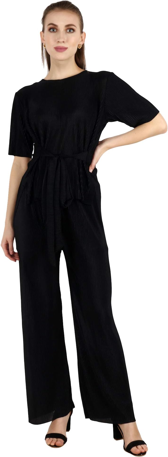 POPWINGSCasual Solid Wrinkle Co-ord Set for Women | Stylish Western Co-Ord Set for Women | Co-ord Set for Summer | Top and Palazzo Set for Women