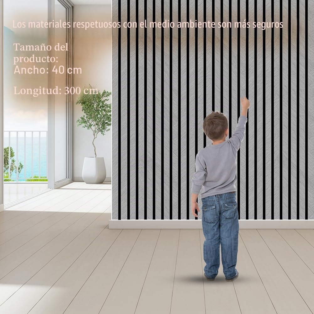 LOMUG Paneles acústicos autoadhesivos de madera 300x40cm, paneles de pared con aspecto de madera, decoración de pared 3D, panel de lamas de protección acústica de chapa de madera, paneles para techos