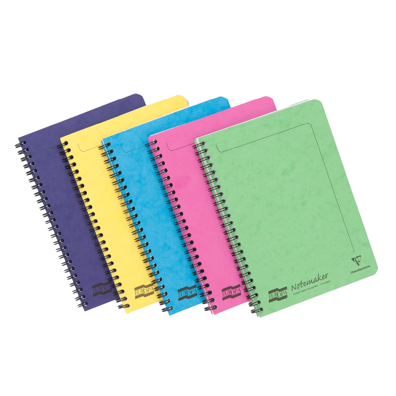 Clairefontaine 3155Z - One Set of 10 Notemakers Europa Spiral Notebooks 120 Detachable Pages - Size: 14,8x21 cm 90gLlined, Glossy Card Cover Assorted Colours