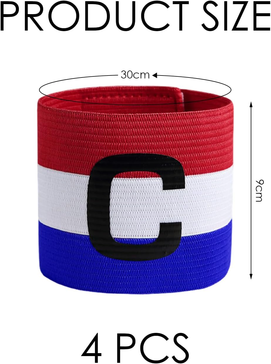 4 Pieces Football Bracelets, Tricolour Captain's Armband, Decorative Football Team Logo, Sports Training and Competition Accessories