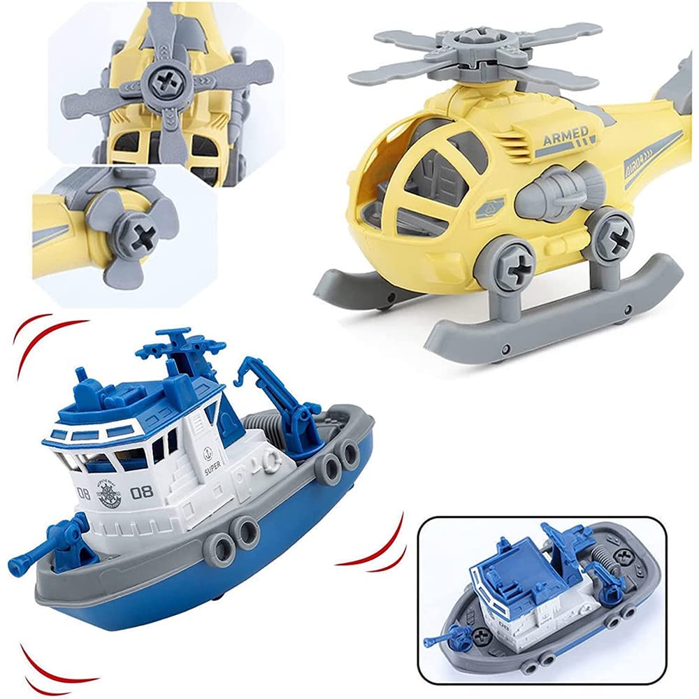 DUWOL Military Army Foldable Vehicles Car Toy 4 Pack with Screwdriver Toy, DIY Kids STEM Toys Including Helicopter, Jeep, Tank and Boat for Toddlers Birthday Gifts for Boys 1