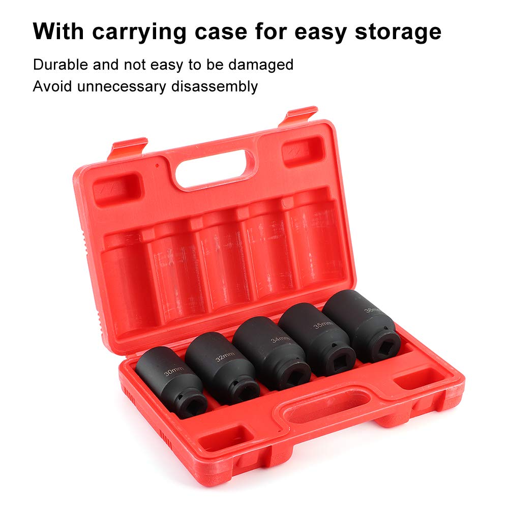 Set di chiavi a bussola a percussione, 5 pezzi, 12 punti, dado metrico a impatto profondo, per cricchetto 1/2"