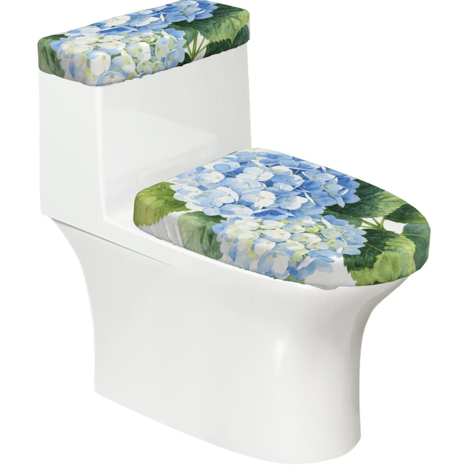 Cntdbu Black Blue Round Bloom Stretchy Toilet Lid And Tank Cover Set-Soft Elastic Bathroom Decor For U Shape Oval