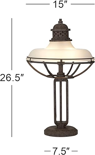 Miniatura 3 de Franklin Iron Works Lámpara de mesa rústica de estilo industrial vintage, jaula abierta de 26.5 pulgadas de alto, bronce óxido, marrón, media cúpula