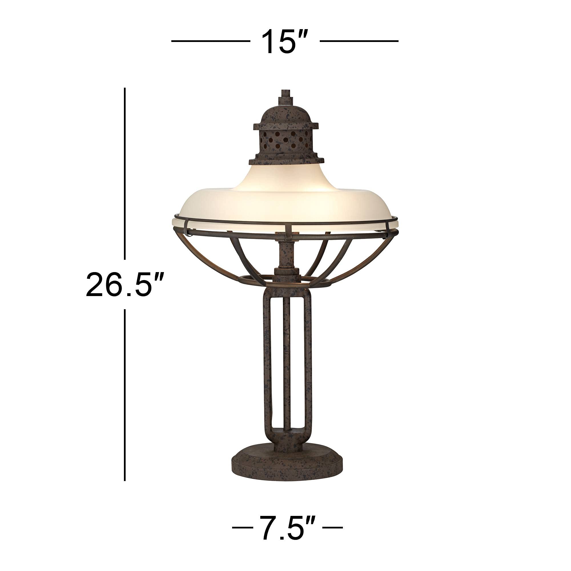 26 1/2" Bronze Brown Tall Table Lamp Glass Metal Farmhouse Industrial | Dome Half Vintage Rustic Rust Cage Open Living Room Bedroom House Bedside Nightstand Home Office Family