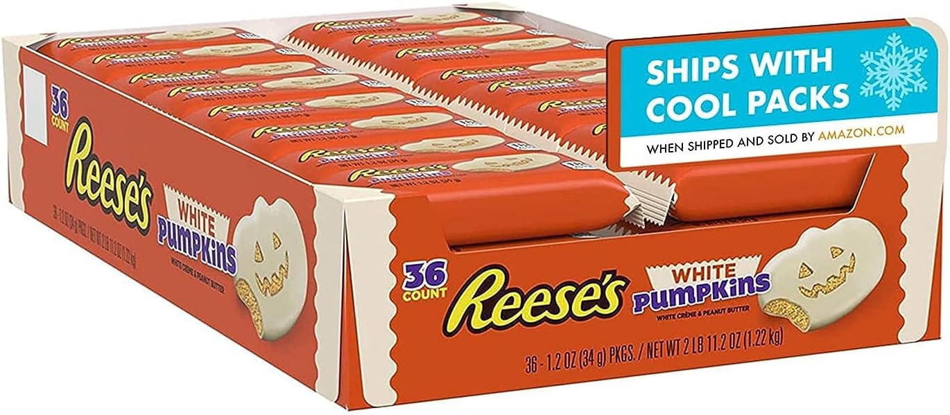 REESESChocolate White Chocolate Peanut Butter Pumpkins, Halloween Candy Packs, 1.2 oz (36 count)