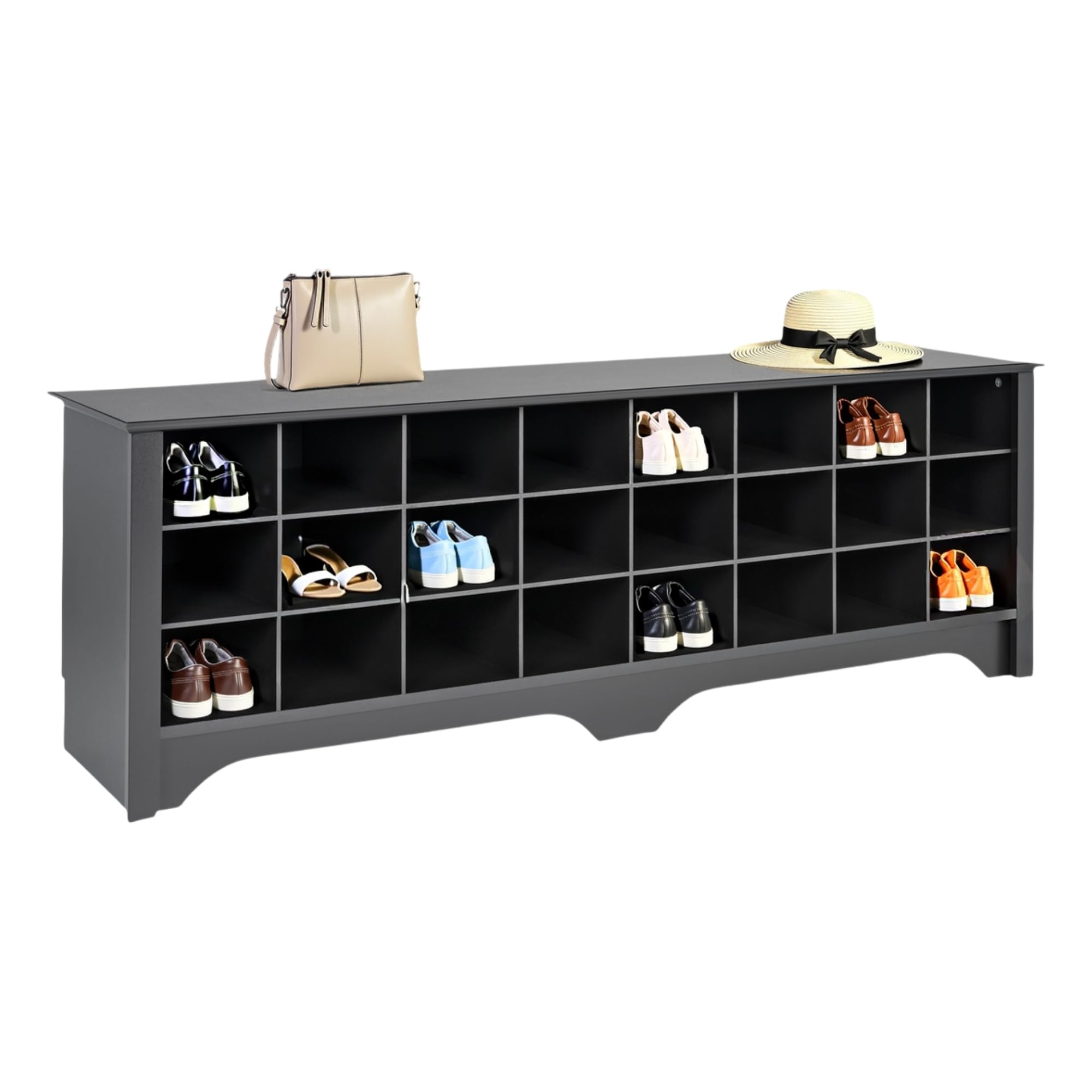 Prepac 24 Pair Shoe Storage Cubby Bench, Black
