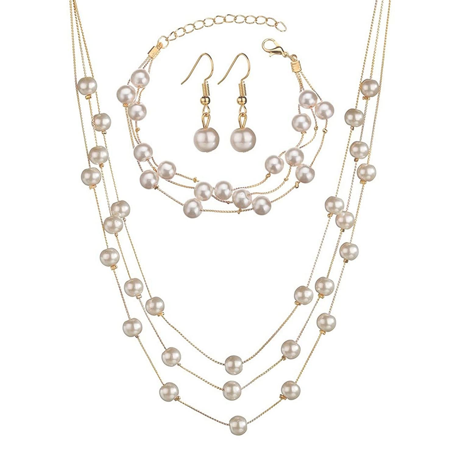 Peora Beads Studded Gold Plated three layer Necklace Earrings & Bracelet Set Fashion Stylish Jewellery Gift for Women (B0C3V3N23Q) Amazon Price History, Amazon Price Tracker