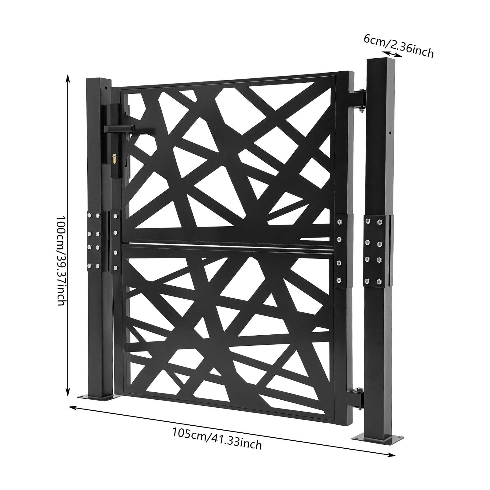 Cancello da giardino in metallo, 105x100 cm, cancello da giardino con serratura, recinzione in acciaio per giardino terrazza, cancello per recinzione, cancello per esterni, cancello in ferro, cancello